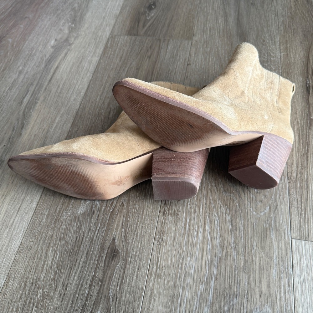 J.Crew Sadie Ankle Boots Tan Suede Western Pointed Block Heel AC328 Womens 9.5 - Picture 6 of 11